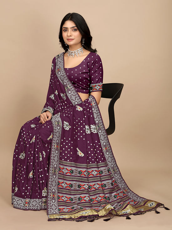 Patola Print Cotton Silk Saree with Tassel Border Pallu