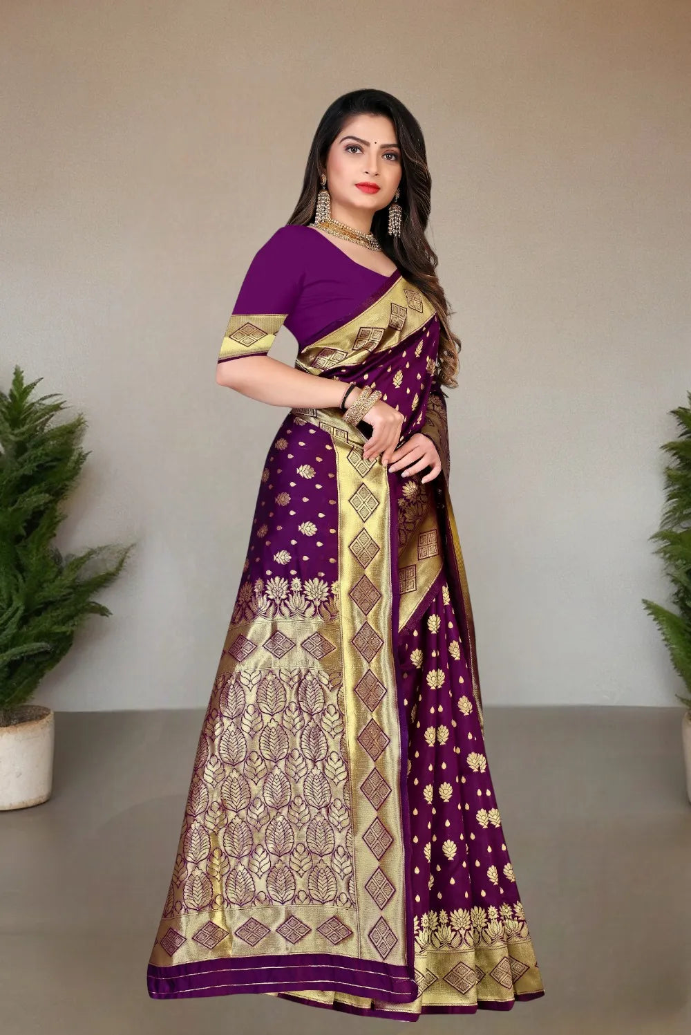 Pionex Woven Kanjivaram Jacquard Pure Silk Saree