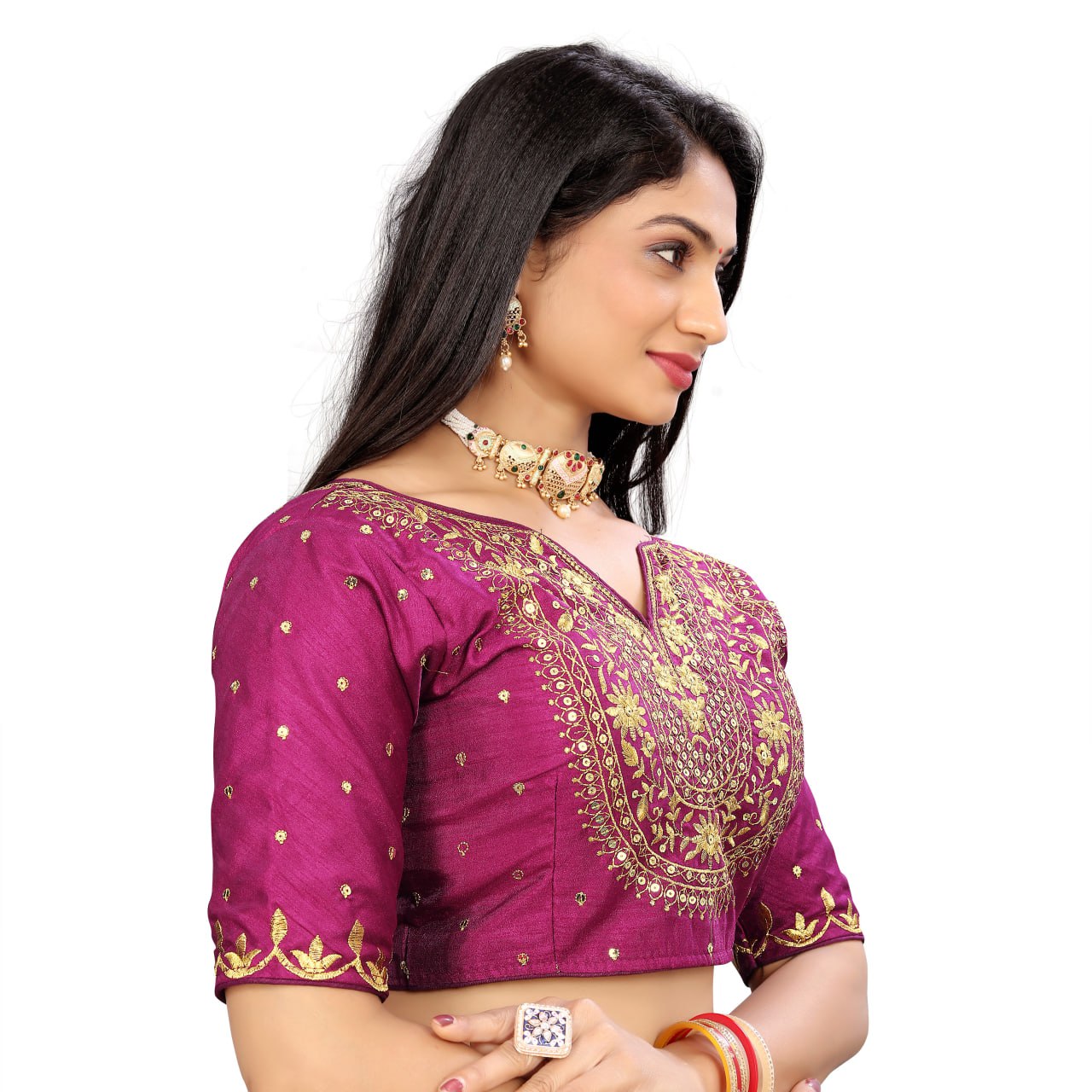 Vichitra Silk Embroidered Blouse