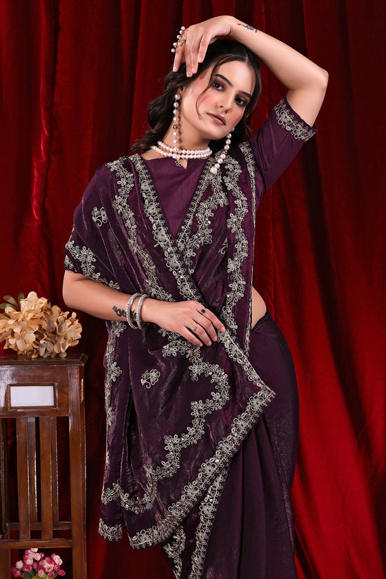 Traditional Embroidered Satin Silk Saree