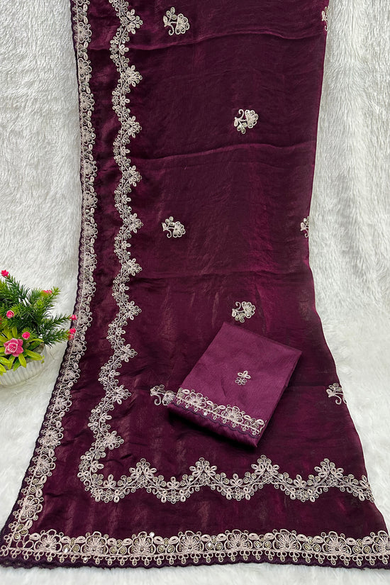 Traditional Embroidered Satin Silk Saree