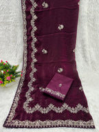 Traditional Embroidered Satin Silk Saree