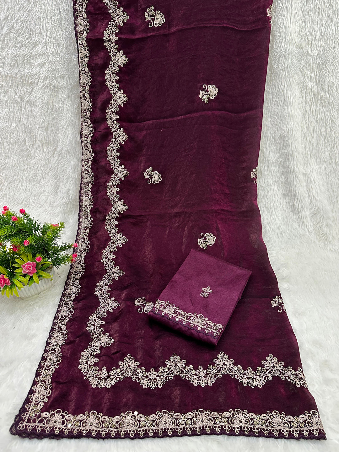 Traditional Embroidered Satin Silk Saree
