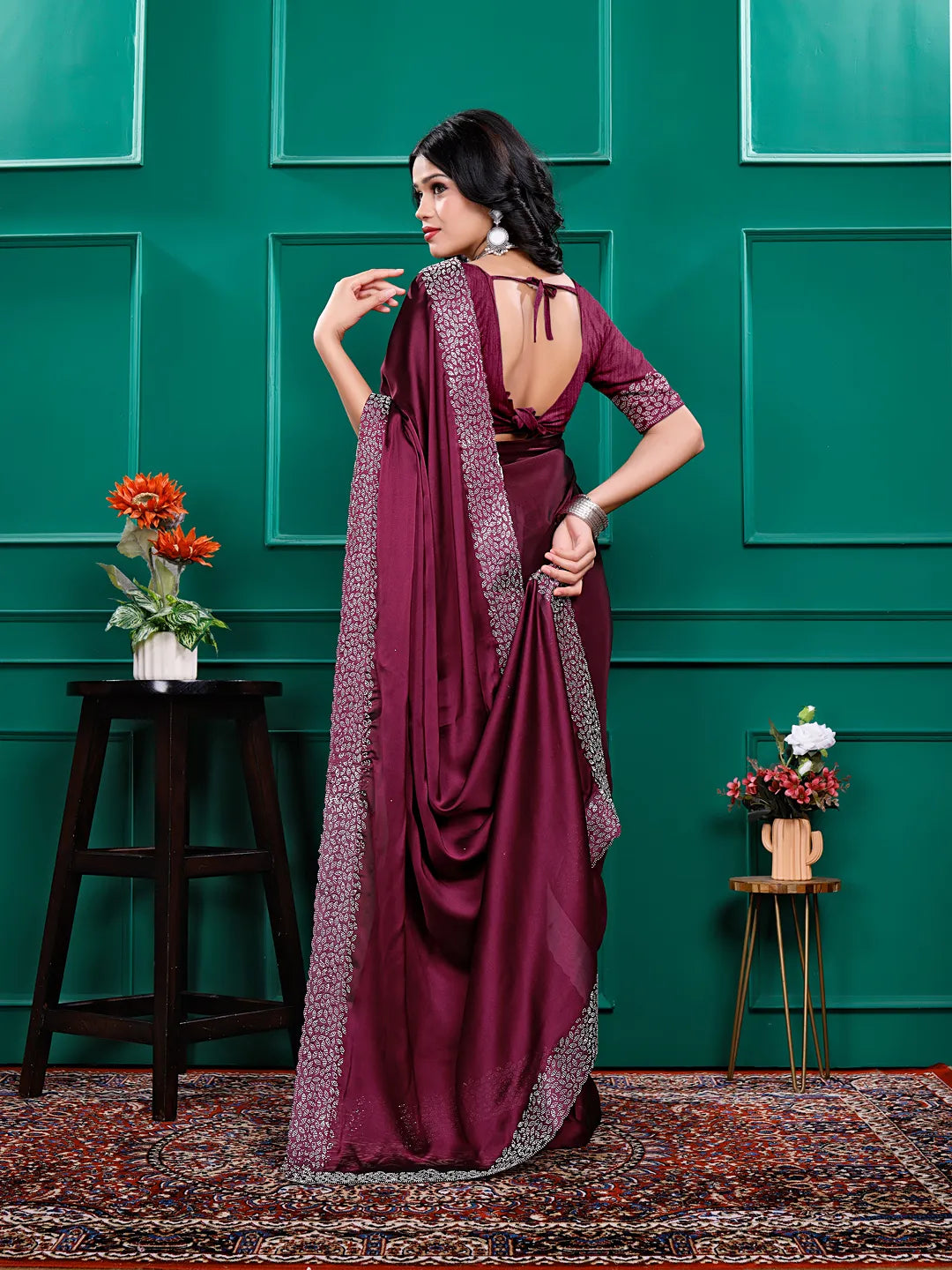 Silk  Siroski  Diamond Lace Work Saree