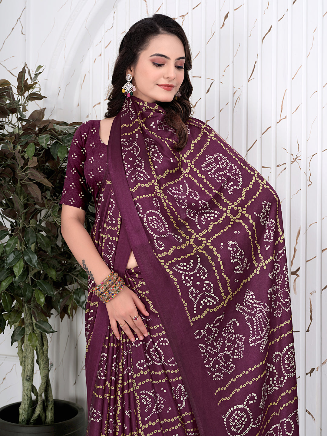 Bandhani Printed Satin Silk Saree for Party Look