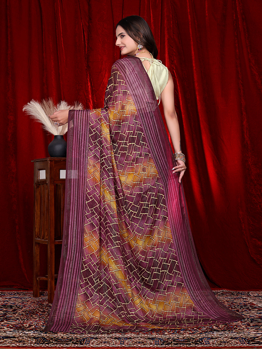 Heavy Chiffon Color Block Printed Ready-to-Wear Saree