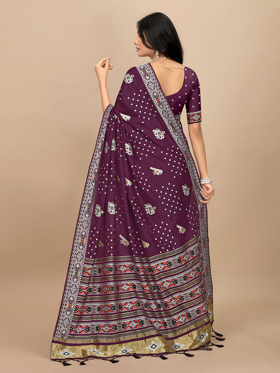 Patola Print Cotton Silk Saree with Tassel Border Pallu