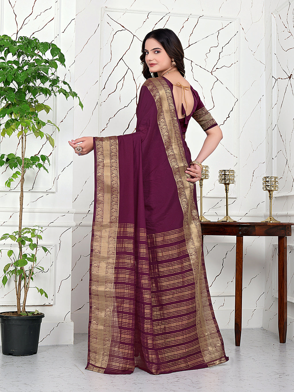 Ready-to-Wear Jacquard Saree in Crepe Banarasi Fabric