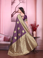 Floral Print Ready to Wear Banarasi Jacquard Party Saree with Unstitched Blouse