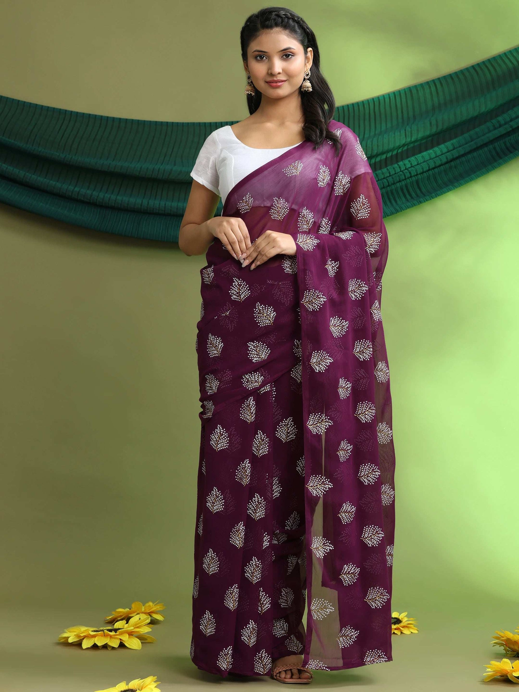 Ready To Wear Floral Print Chiffon Daily Wear Saree
