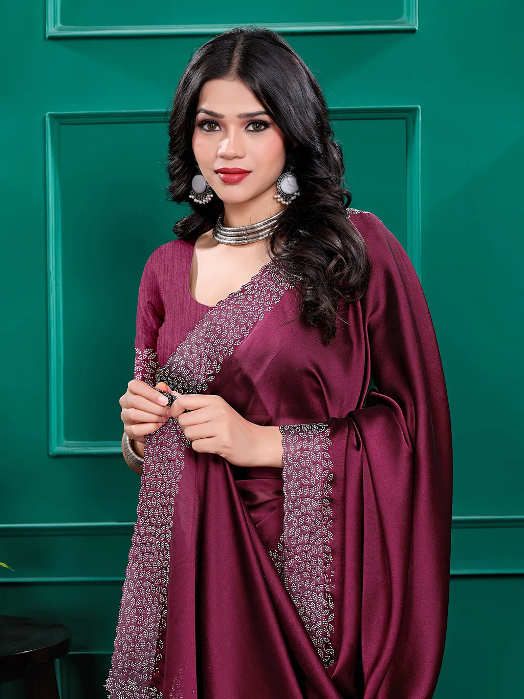 Silk  Siroski  Diamond Lace Work Saree
