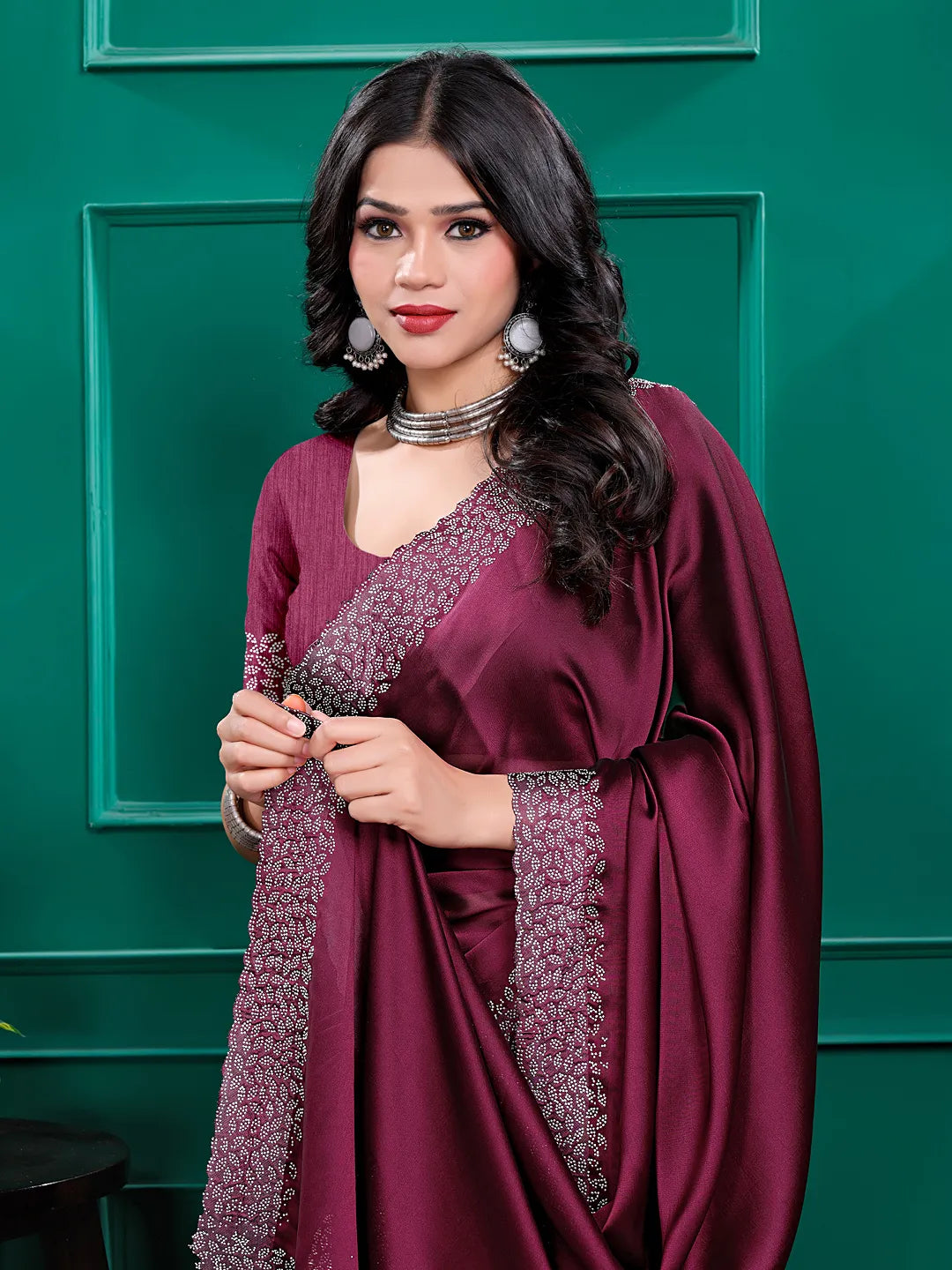 Silk  Siroski  Diamond Lace Work Saree