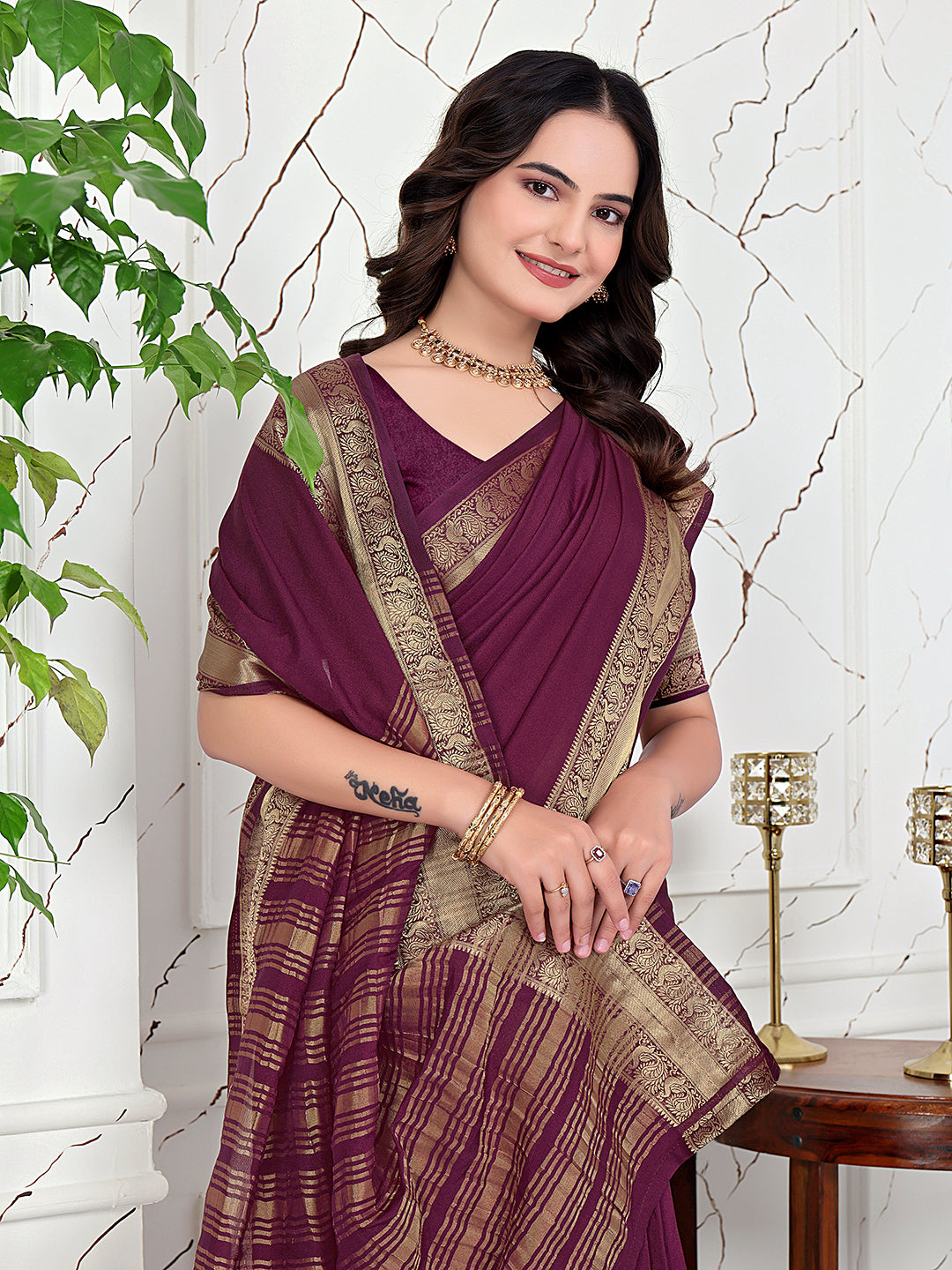 Ready-to-Wear Jacquard Saree in Crepe Banarasi Fabric