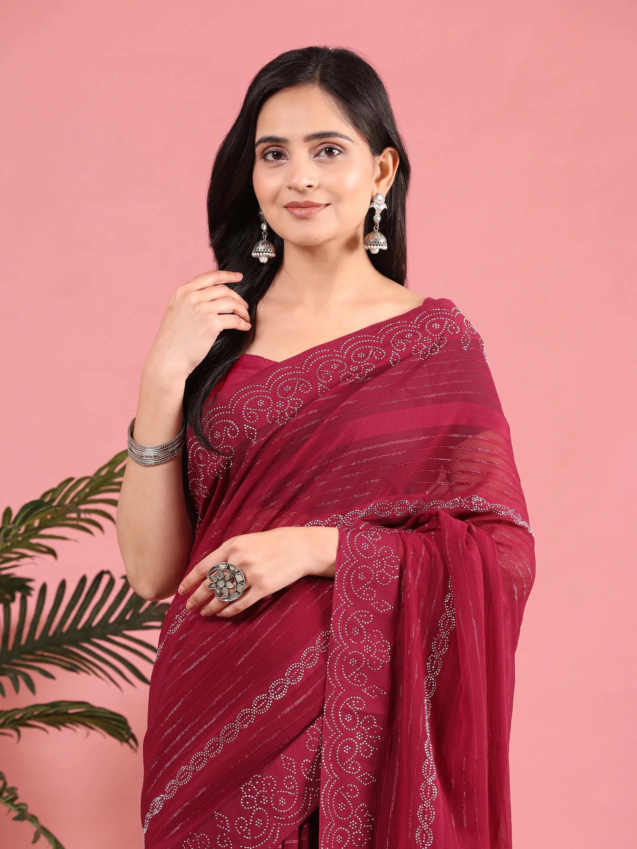 Georgette  Siroski Diamond Work Saree
