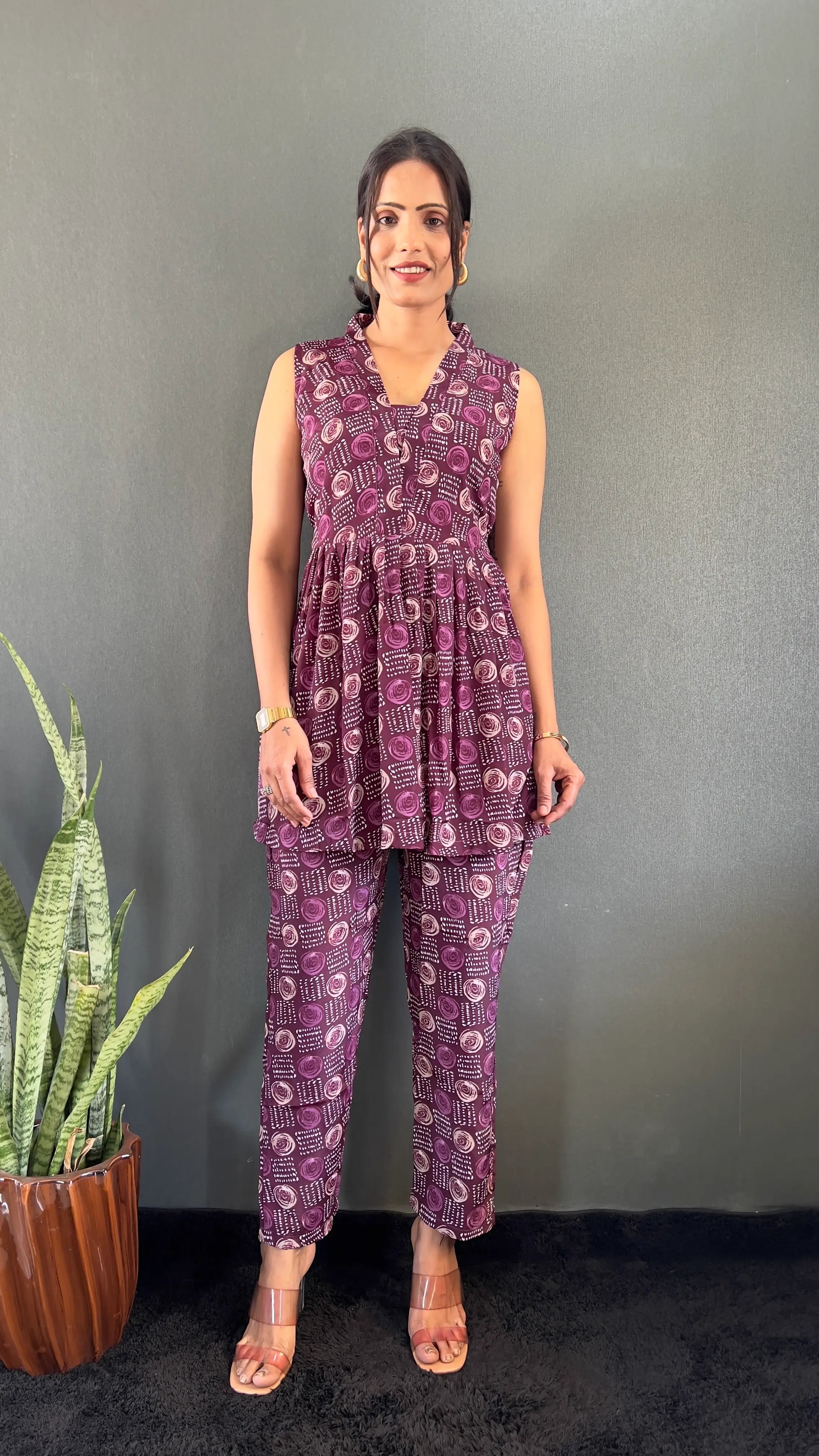 Printed V-Neck Co Ord Sets For Office Wear