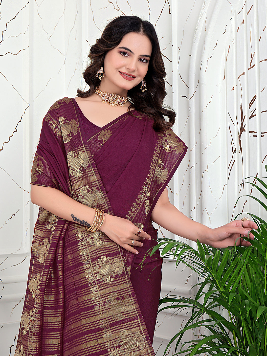 Ready-to-Wear Banarasi Jacquard Saree in Crepe Fabric
