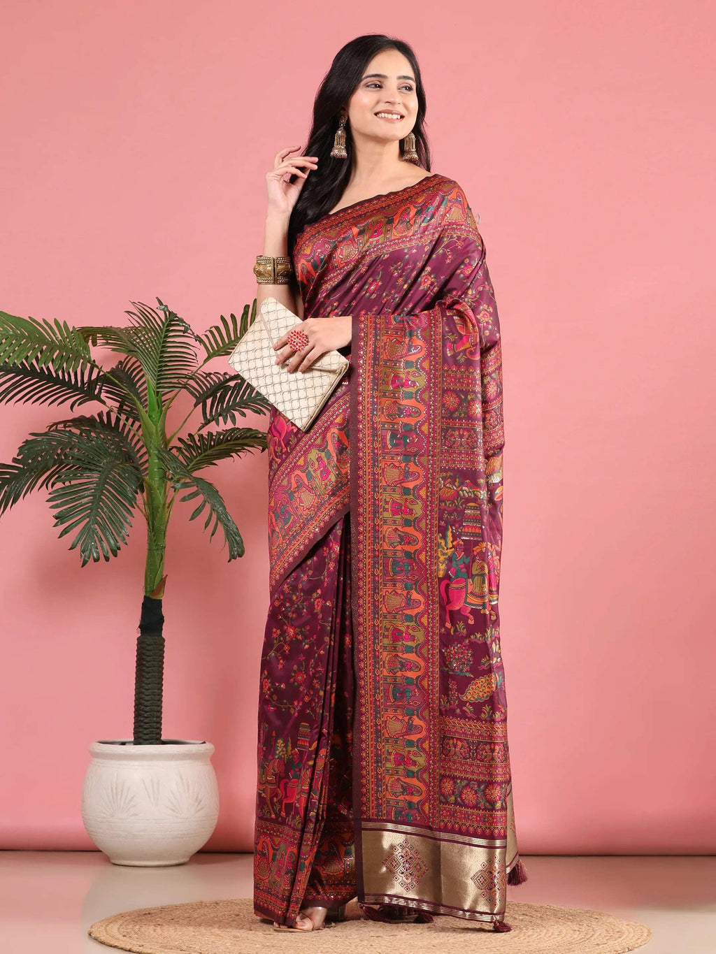 Floral Printed Woven Zari Pashmina Saree