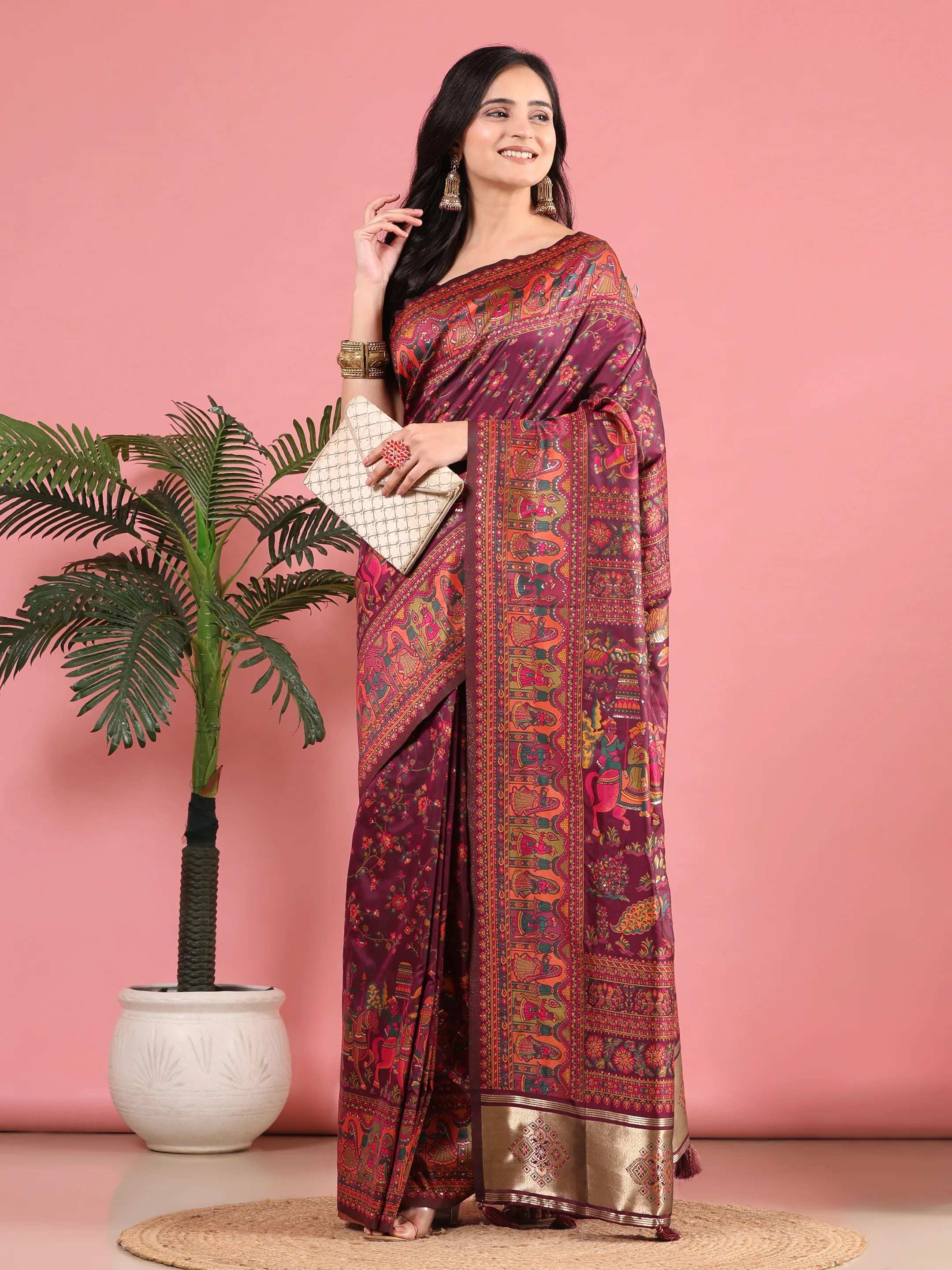 Floral Printed Woven Zari Pashmina Saree