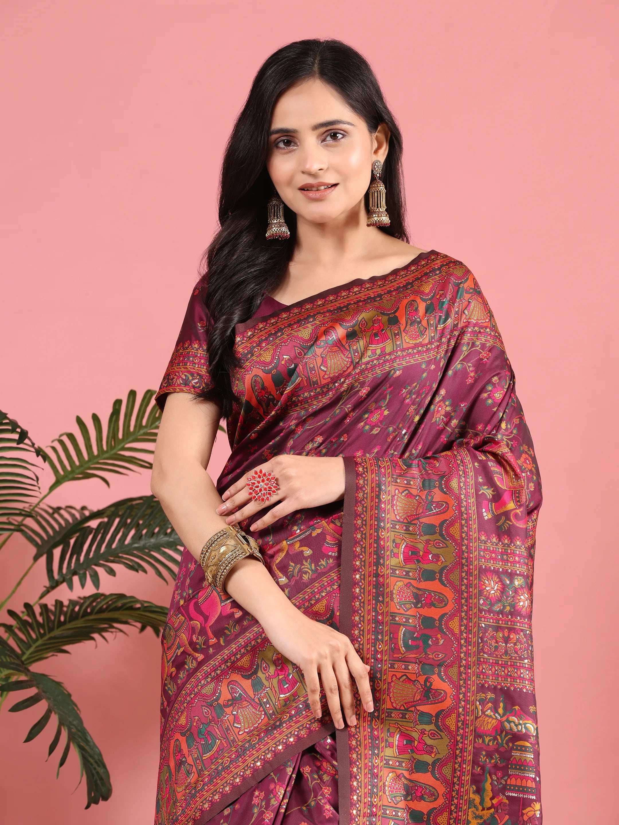 Floral Printed Woven Zari Pashmina Saree