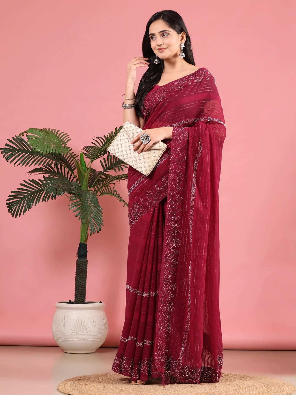 Georgette  Siroski Diamond Work Saree