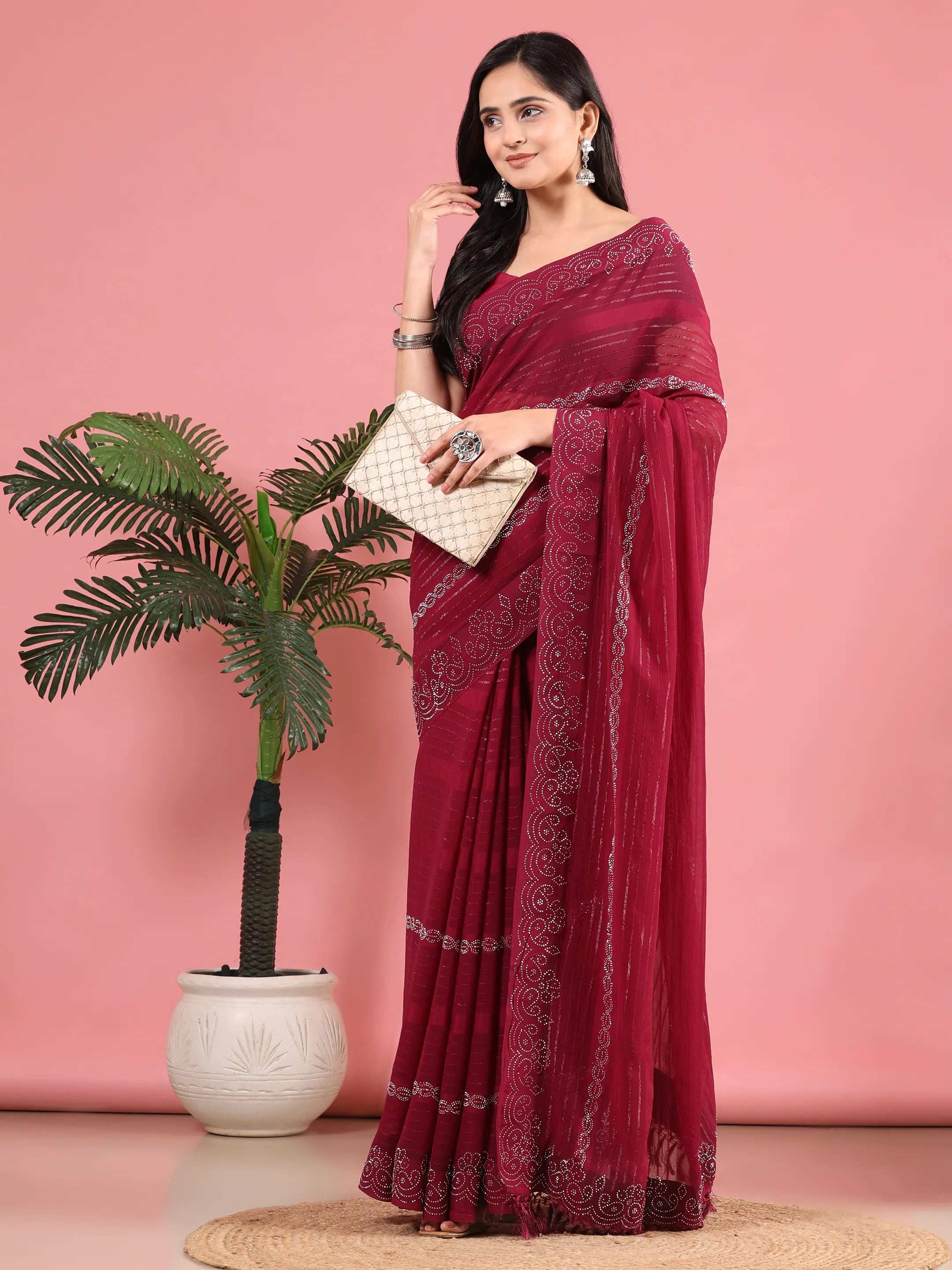 Georgette  Siroski Diamond Work Saree