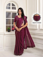 Pionex Ready To Wear Chinon Solid Saree With Embroidered Border