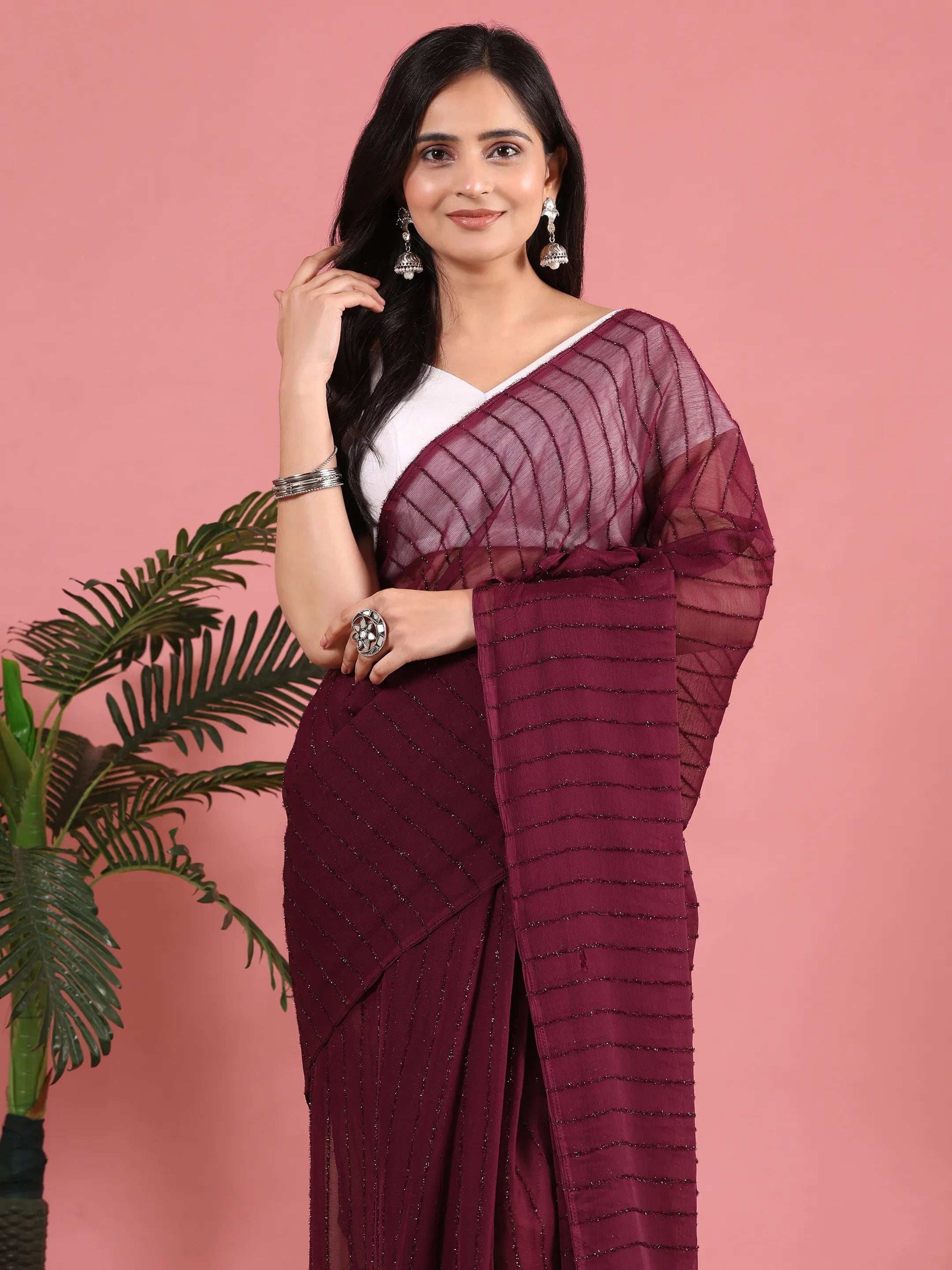 Ready To Wear Chiffon Zari Linen Saree