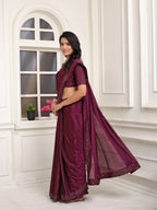 Pionex Ready To Wear Chinon Solid Saree With Embroidered Border
