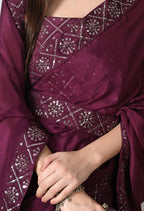 Chinon Solid Saree with Embroidered Lace Border