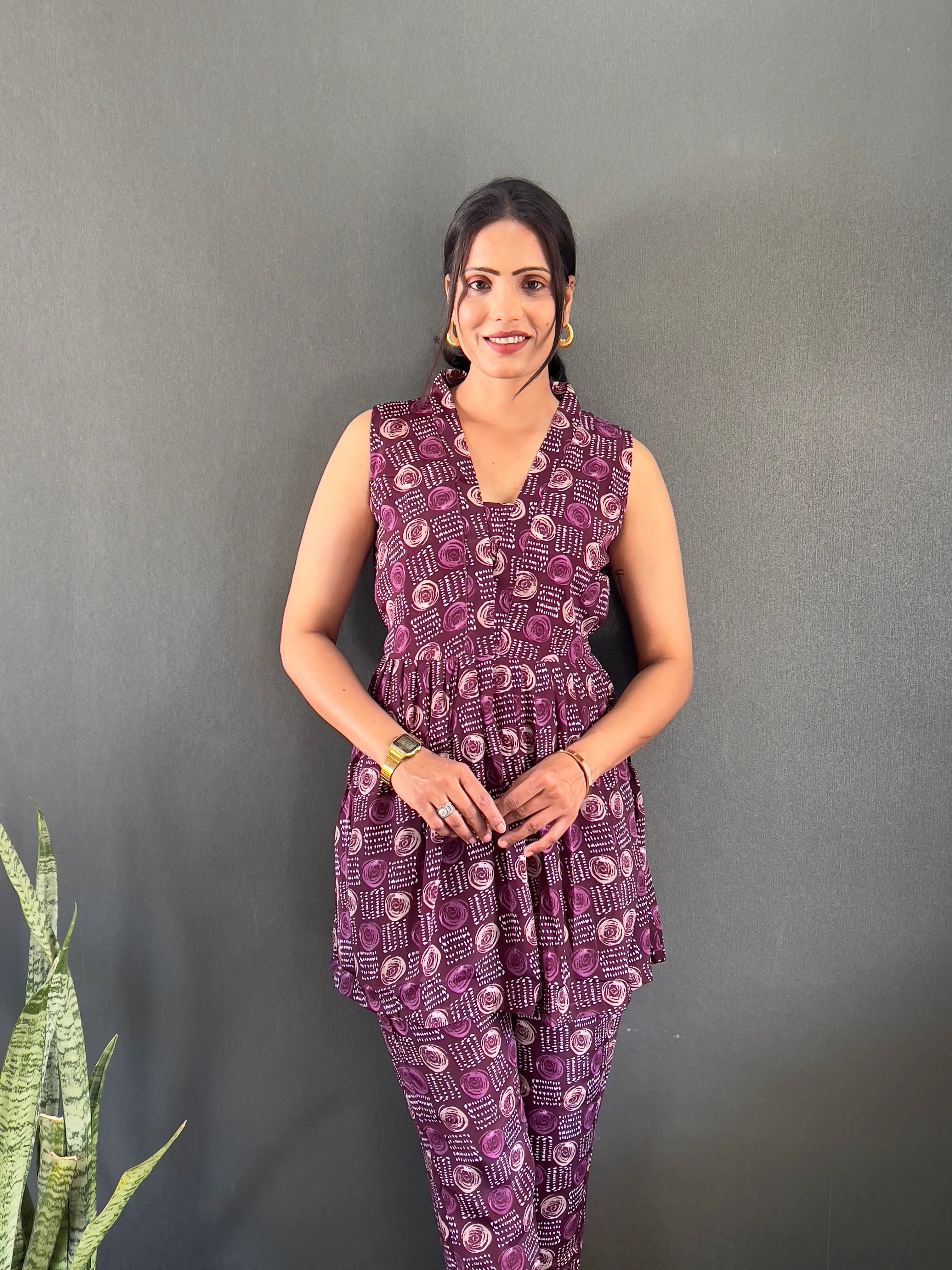 Printed V-Neck Co Ord Sets For Office Wear