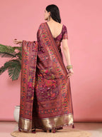 Floral Printed Woven Zari Pashmina Saree