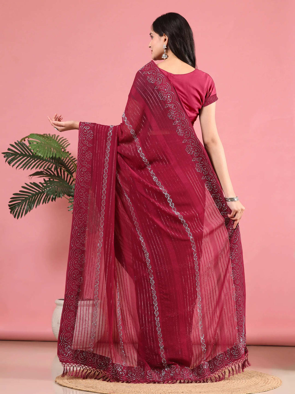 Georgette  Siroski Diamond Work Saree