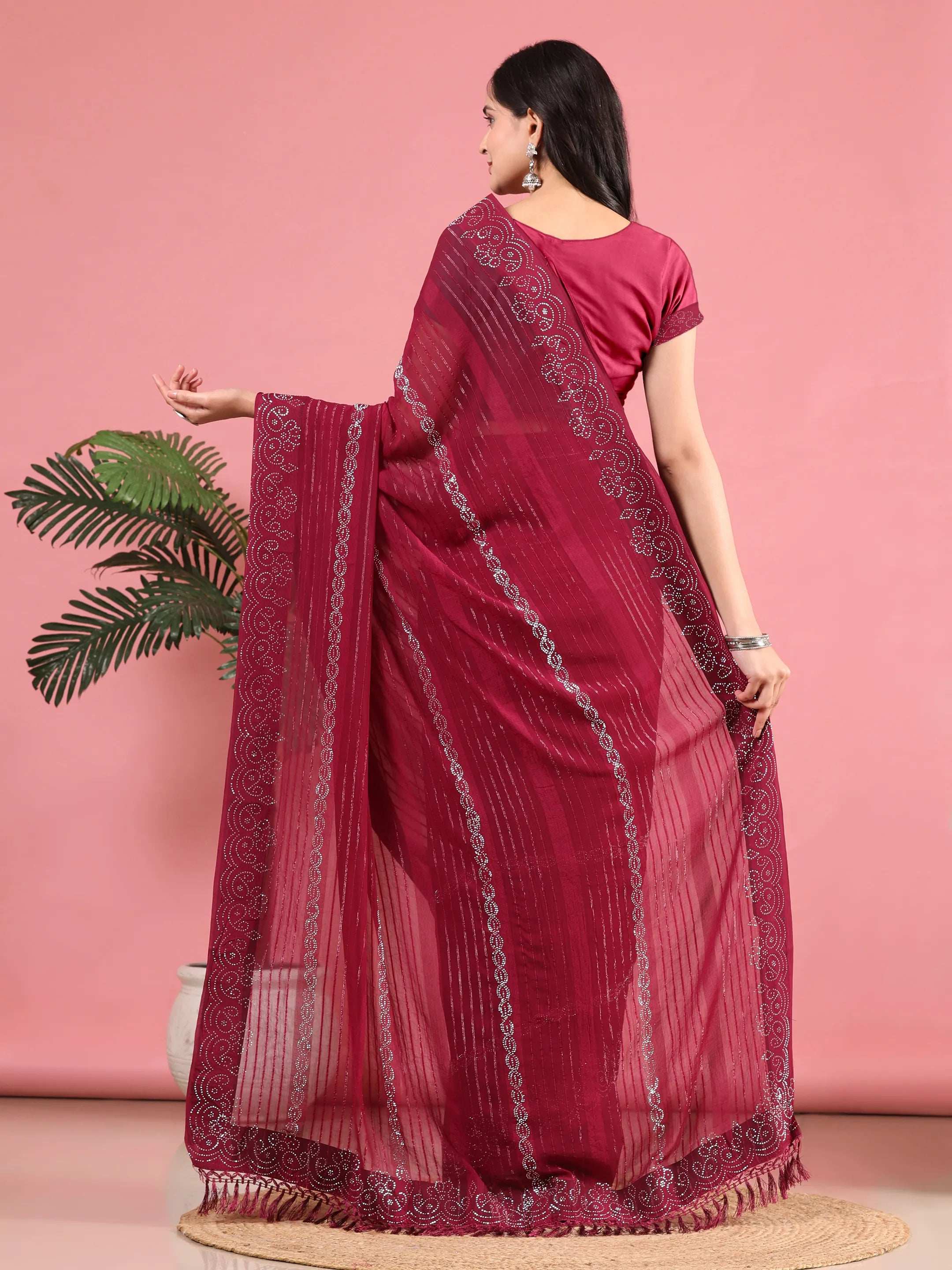Georgette  Siroski Diamond Work Saree