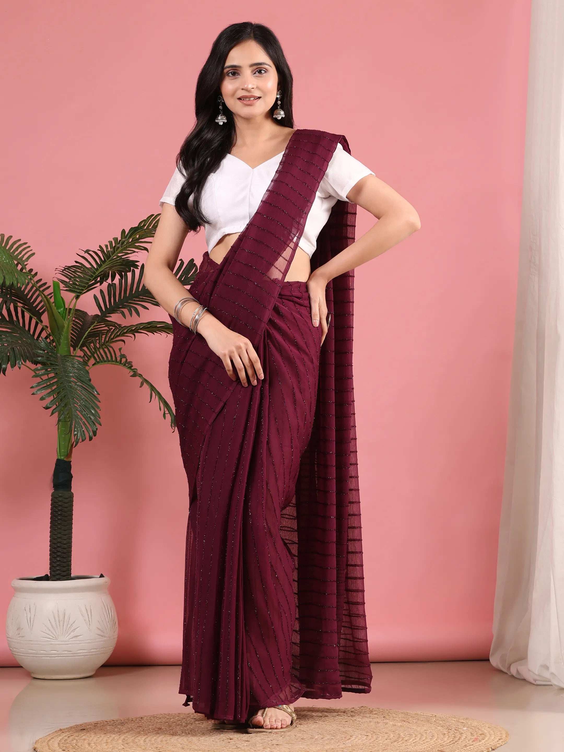Ready To Wear Chiffon Zari Linen Saree