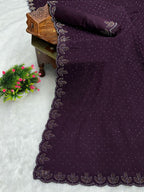 Chinon Crush Silk Saree with Siroski Diamond Work