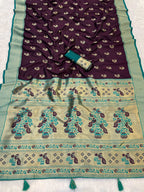 Zari Woven Paithani Pure Silk Saree With Tussle