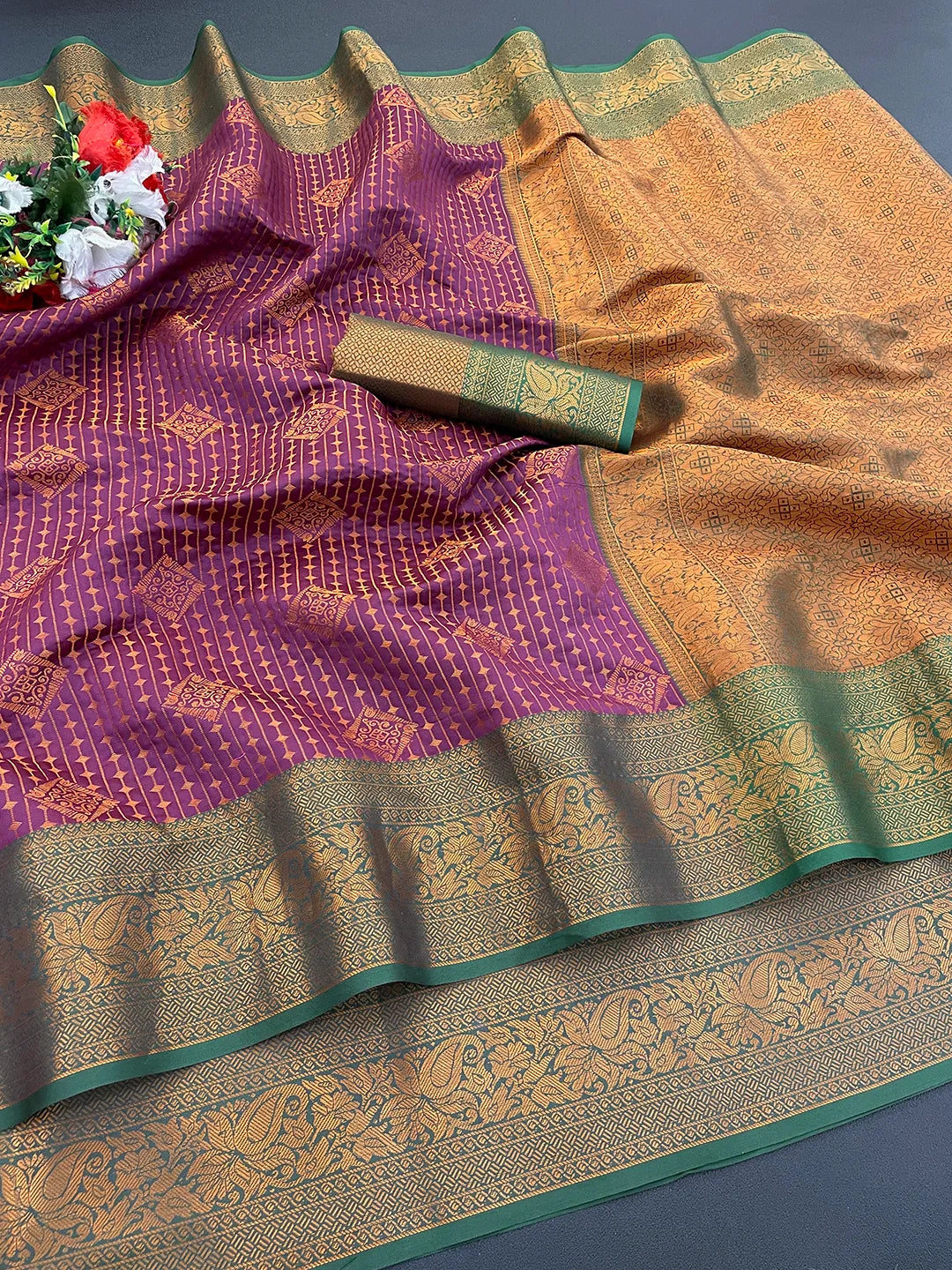 Kanjivaram Soft Silk Copper Rich Pallu Saree