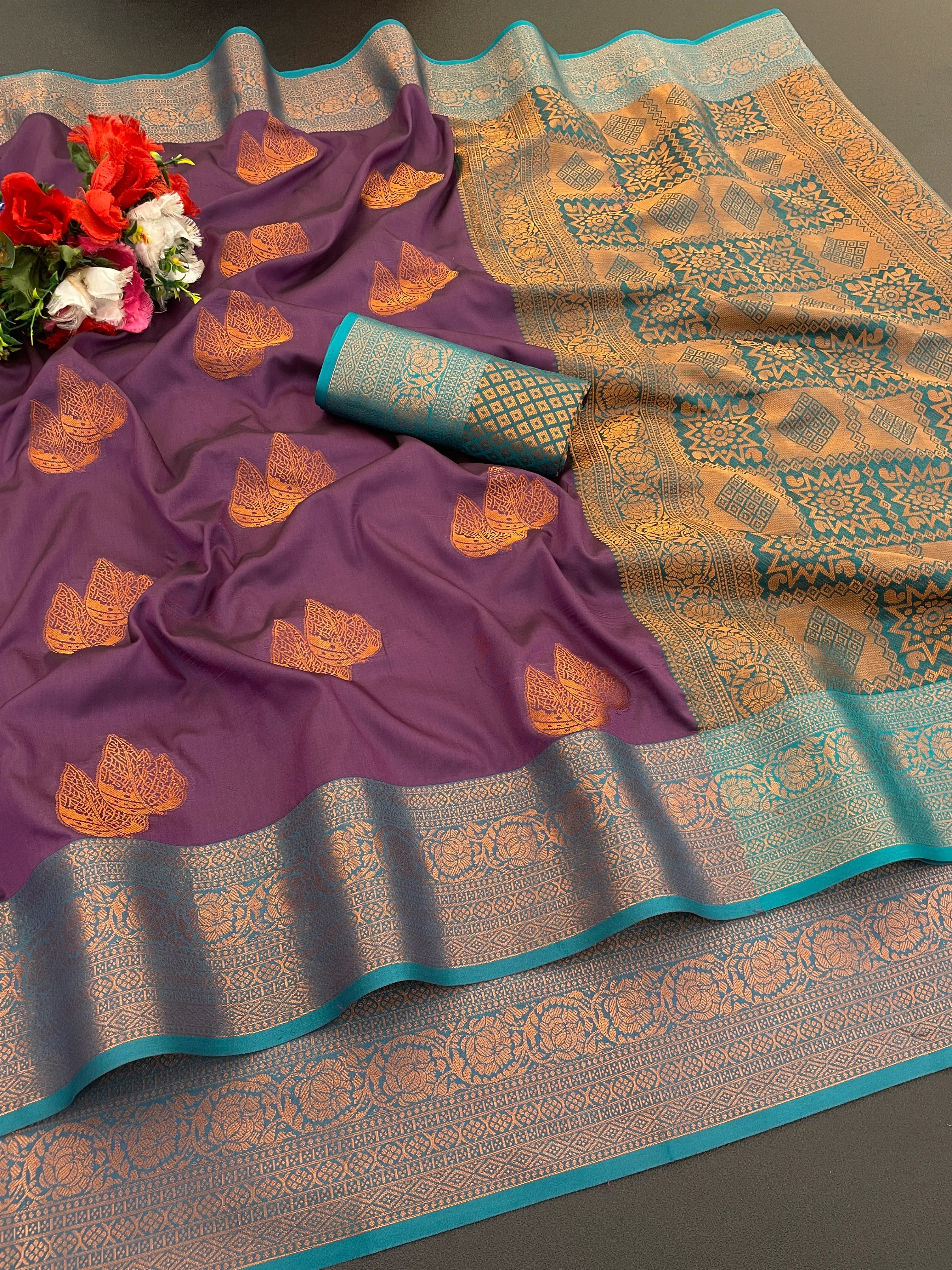 Banarasi Softy Copper Zari Weaving Kanjivaram Silk Saree