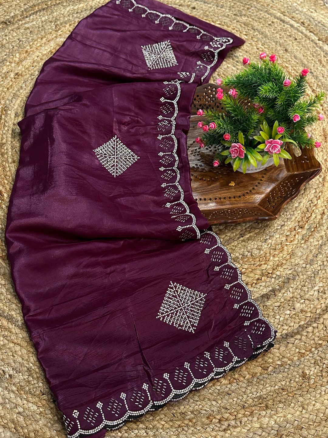 Zarkan Diamond Work Satin Silk Saree