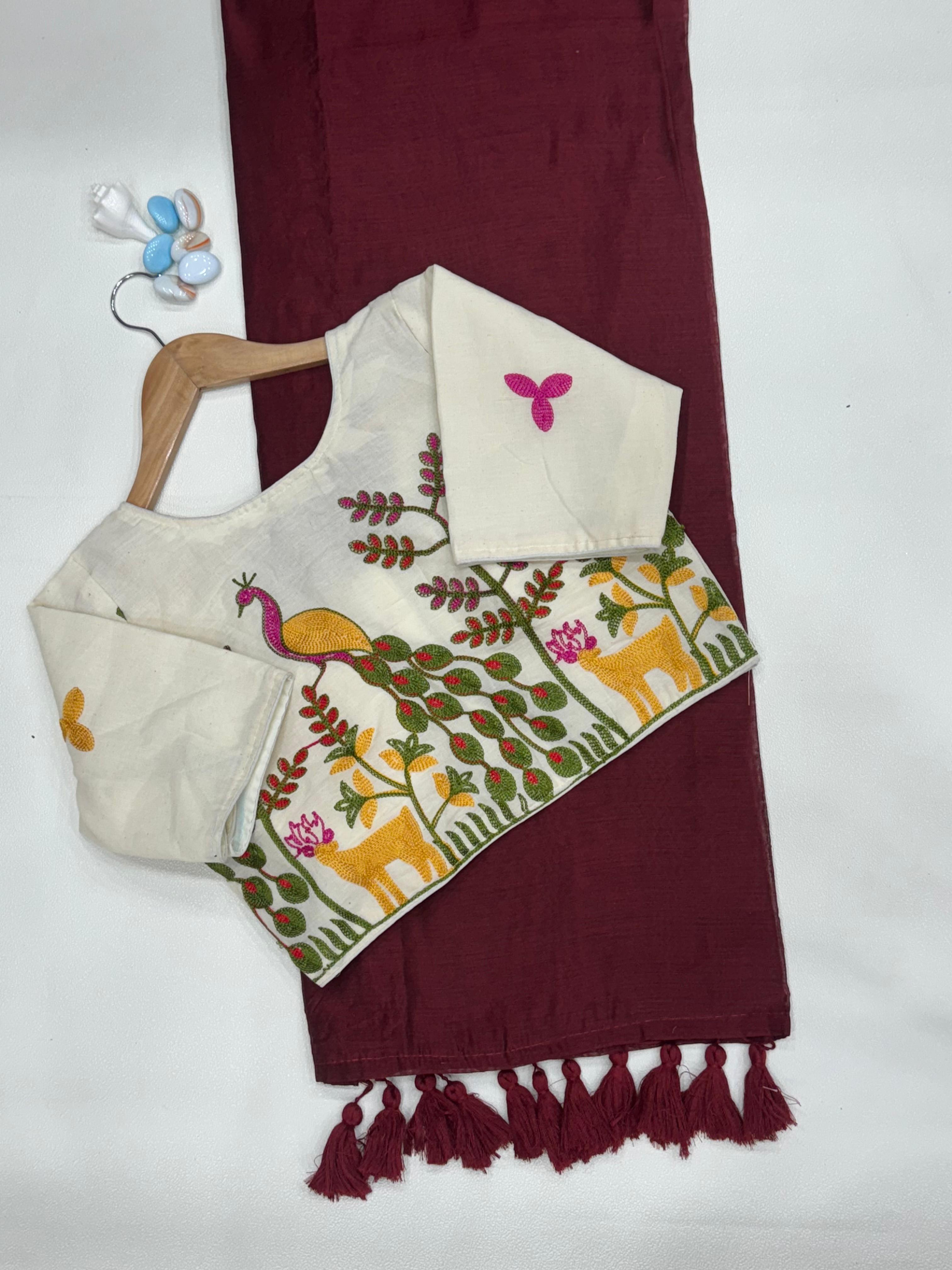 Chanderi Saree & Heavy Multi-Work Embroidered Stitch Blouse Set