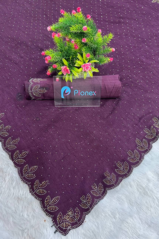 Chinon Crush Silk Saree with Siroski Diamond Work