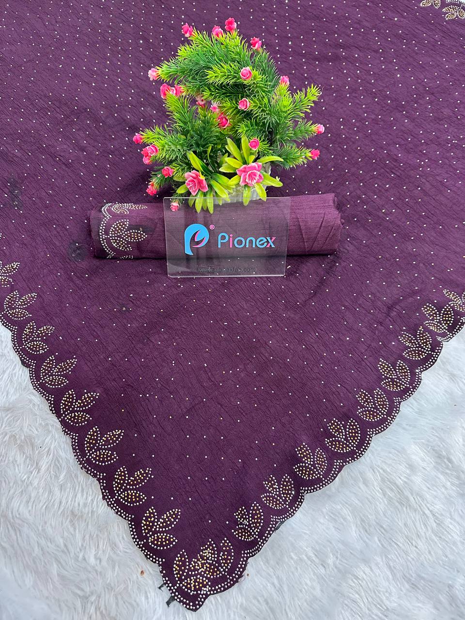 Chinon Crush Silk Saree with Siroski Diamond Work