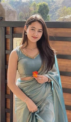 Rama Two-Tone Soft Fancy Chiffon Silk Saree