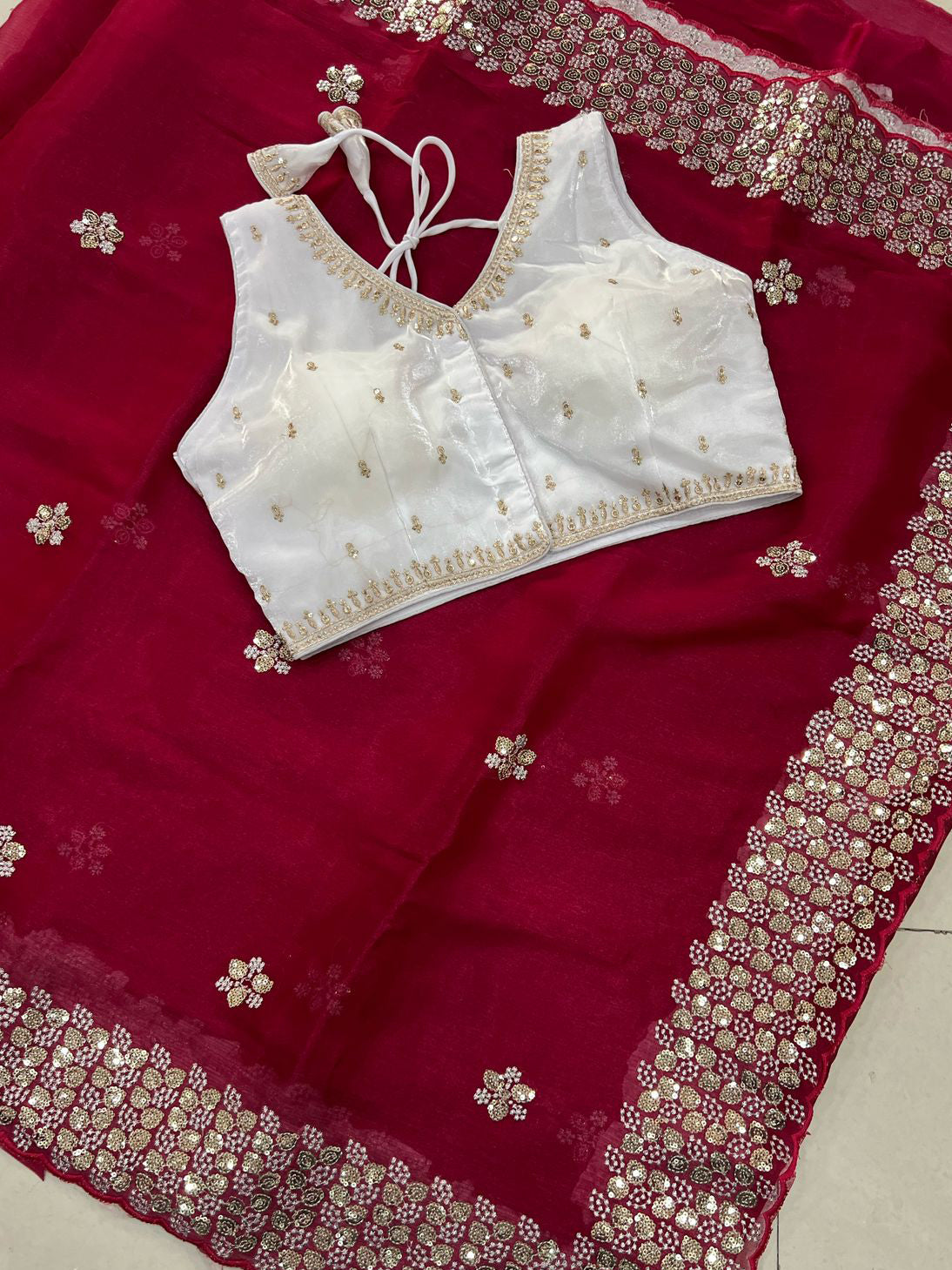 Embroidered sequins Jimmy Choo Saree With Ready Made Blouse