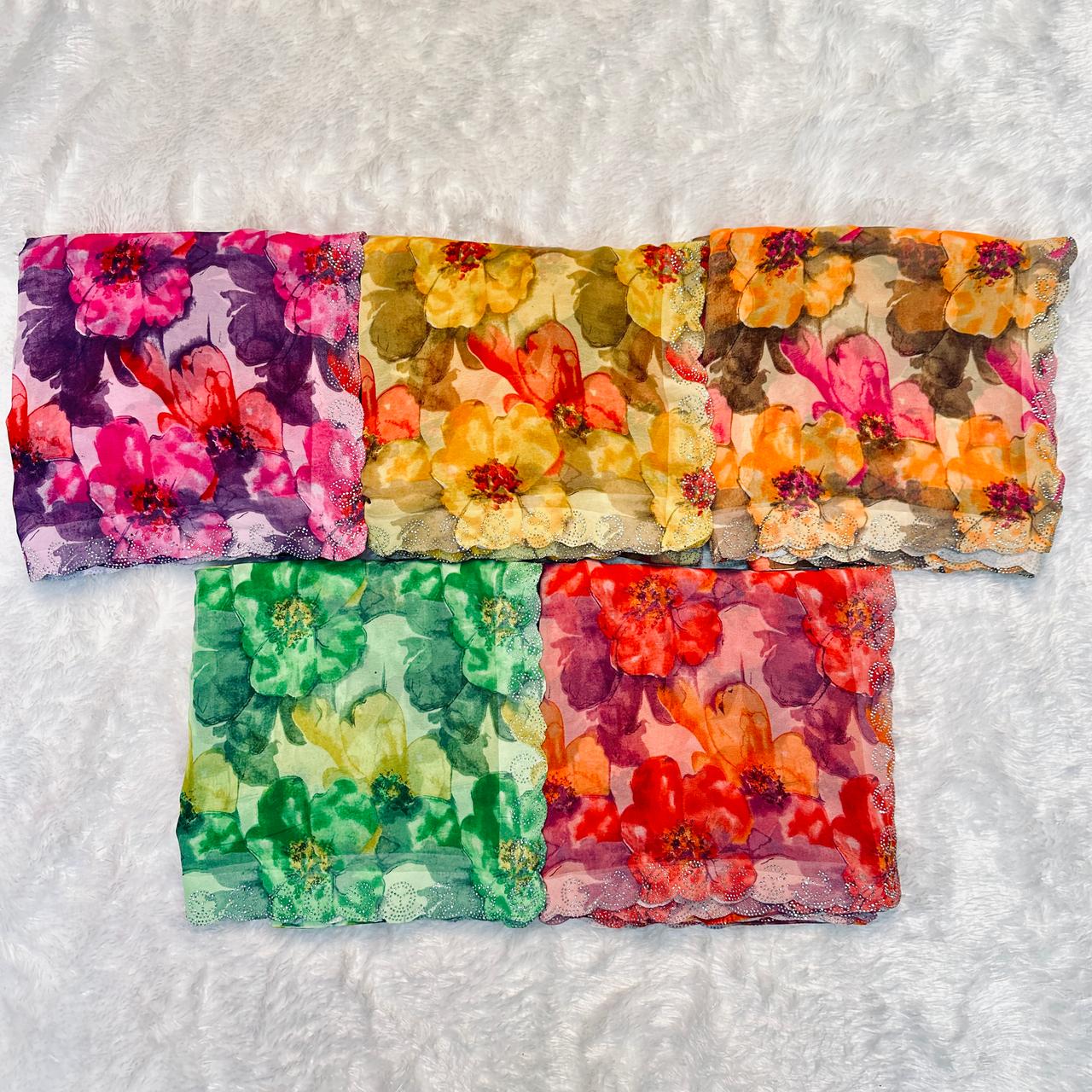 Georgette Floral Print Saree with Siroski Work Border