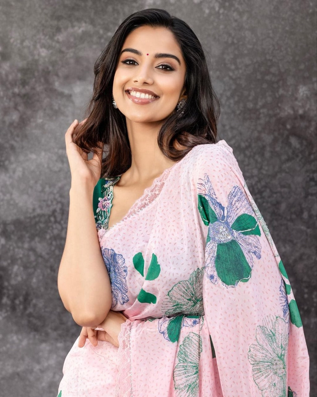 Georgette Digital Print Saree with Cut Work Lace