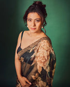 Bollywood Style Georgette Digital Print Saree with Embroidery & Satin Blouse