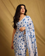Georgette Fabric with Heavy Digital Print & Mono Lace Border