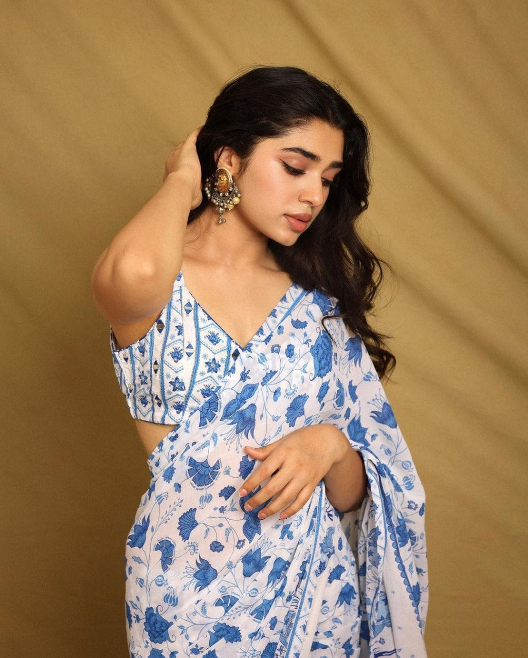 Georgette Fabric with Heavy Digital Print & Mono Lace Border