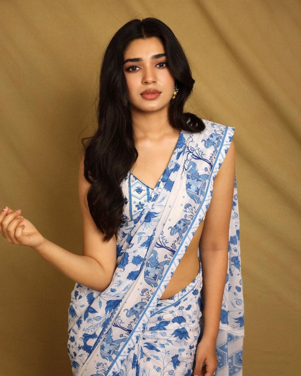 Georgette Fabric with Heavy Digital Print & Mono Lace Border